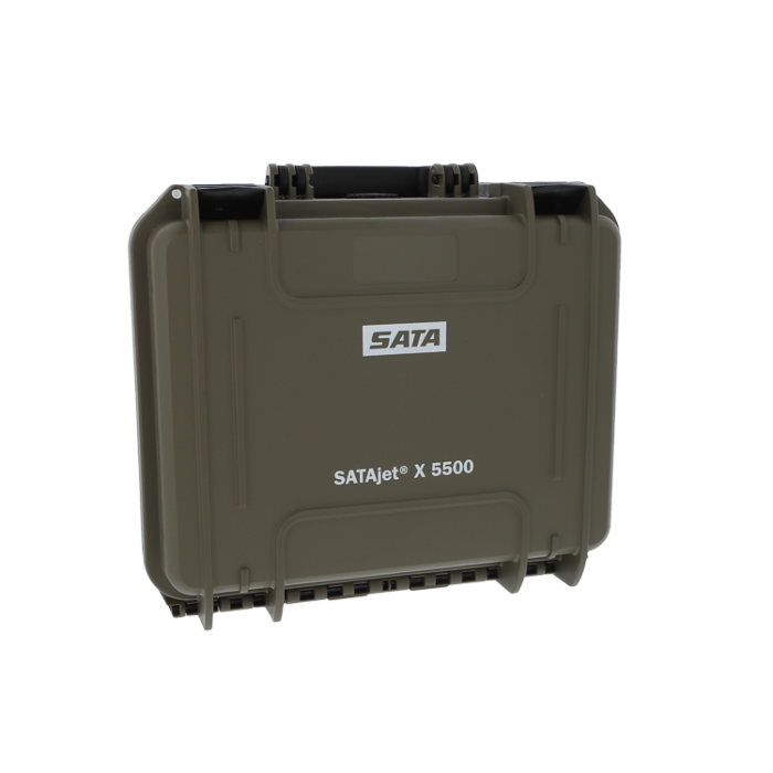 SATA Koffer, umbra (30 x 23 x 13 cm), mit Außenaufdruck SATAjet X 5500, inkl. Einlagen für 2 Lackierpistolen, Material: Kunststoff